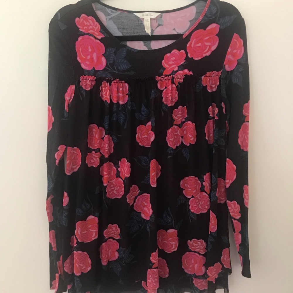 Matilda Jane Winter Blooms Rose Print Long Sleeve Tunic Top Size Extra Small